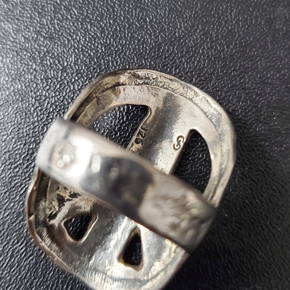 Sterling Silver 925 Abstract Peace Sign Ring / Authentic Vintage - Picture 5 of 9